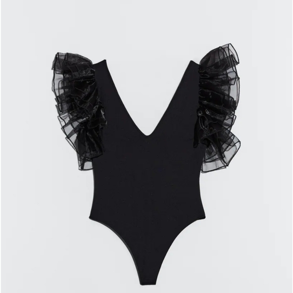 NWOT Zara Ruffled organza bodysuit - Picture 3 of 7